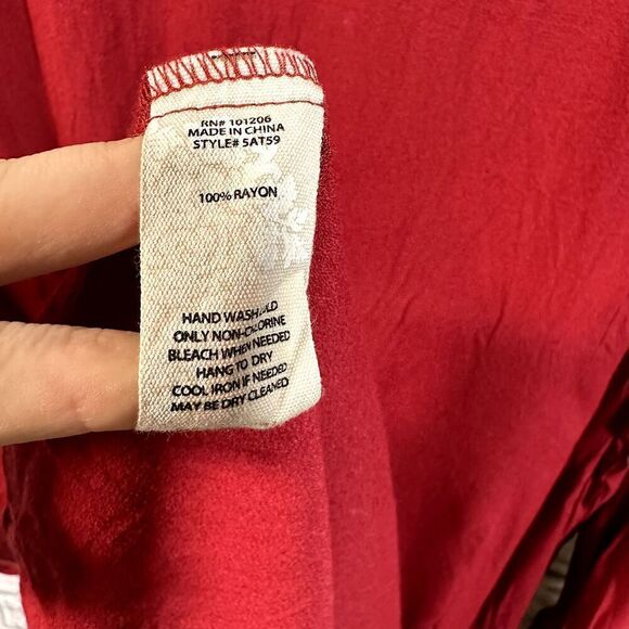 Soft Surroundings Shirt Womens 2X Cranberry Red Button Down Ruffle Sleeve Plus - Picture 6 of 6